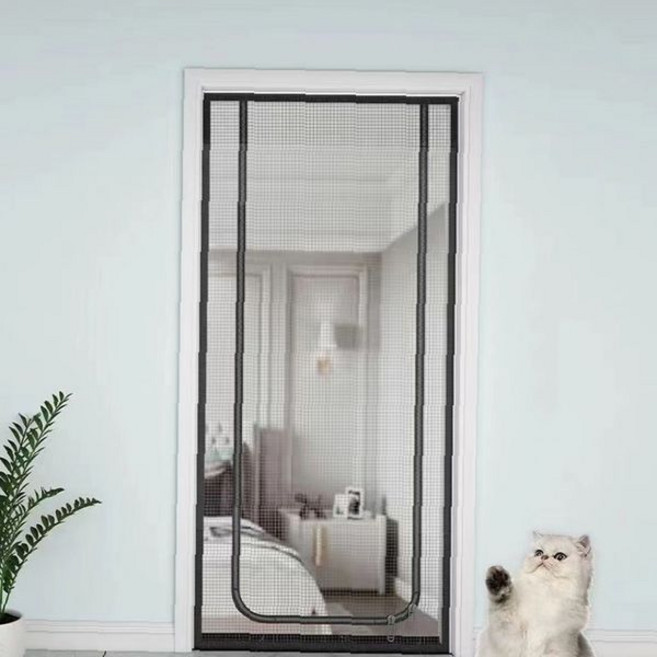 방충망 90x220cm 블랙 U형 지퍼식 출입문 모기장 반려동물 탈출방지 현관, 90x220cm U형 블랙