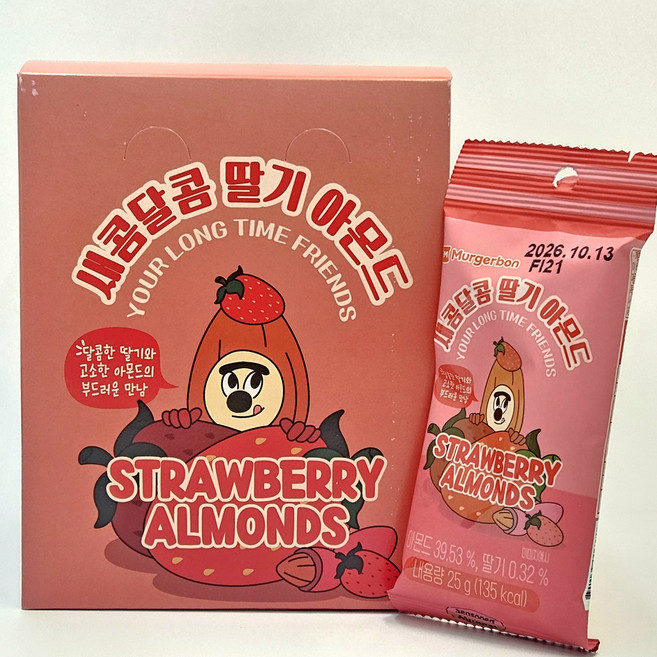 [머거본] 새콤달콤 딸기 아몬드 / 당 충전 간식 / 스트로베리맛 / 신선한 딸기와 아몬드의 만남, 12개