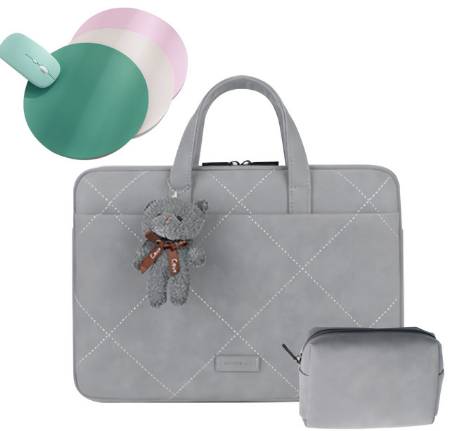 브린치 가죽마우스패드 + 예쁜 노트북 가방 파우치 엘지그램 삼성 갤럭시북, 스모크그레이, 1개