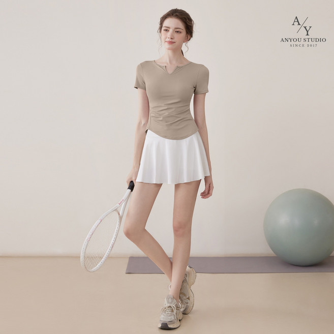 여성 요가 상 하 슈트세트 요가 레깅스 헬스 조깅 필라테스 운동복 여름 세트 골프 치마 세트