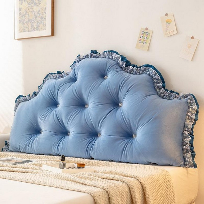 공주풍 침대 헤드쿠션 대형 프릴 인테리어 침실 베개 쿠션 프레임 머리 헤드커버, 스카이블루