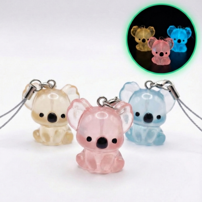 코알라키링 Ring En joy 야광키링, 3개, 노랑,분홍,하늘색