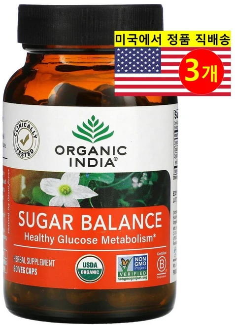 Organic India 오가닉 인디아 슈거 밸런스 허브 보충제 Sugar Balance, 3개, 90정 - 쿠팡