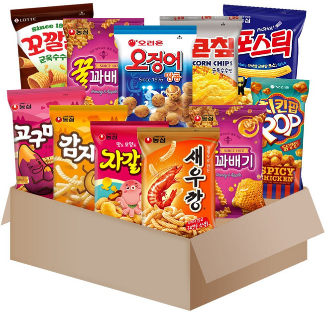 [메리박스] 농심 11종2호(새우깡+꿀꽈배기+고구마깡+감자깡+자갈치+포스틱+꼬북칩+오징어땅콩+꼬깔콘+콘칩), 1세트, 스낵