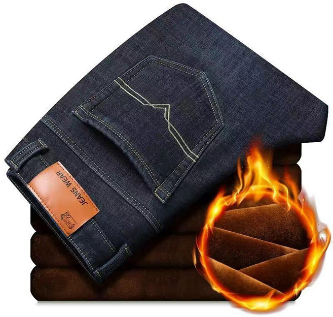 남성 데님 팬츠 가을 겨울 캐주얼 빅사이즈 기모 도톰 청바지 캐주얼 스판 일자 남자 바지 SJS