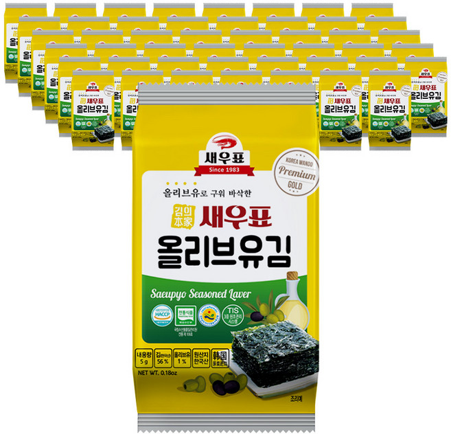 새우표 완도 올리브유 도시락김 5g x 48봉, 4g, 48개