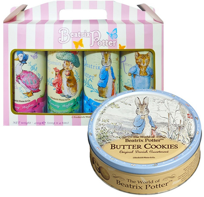 피터래빗 럭셔리 웨이퍼 롤 4입 선물세트400g 1세트+켈슨 덴마크 데니쉬 버터쿠키454g 1통 (1세트+1통) 유치원.학교 교회 기업 관공서 간식 선물, 854g, 1세트