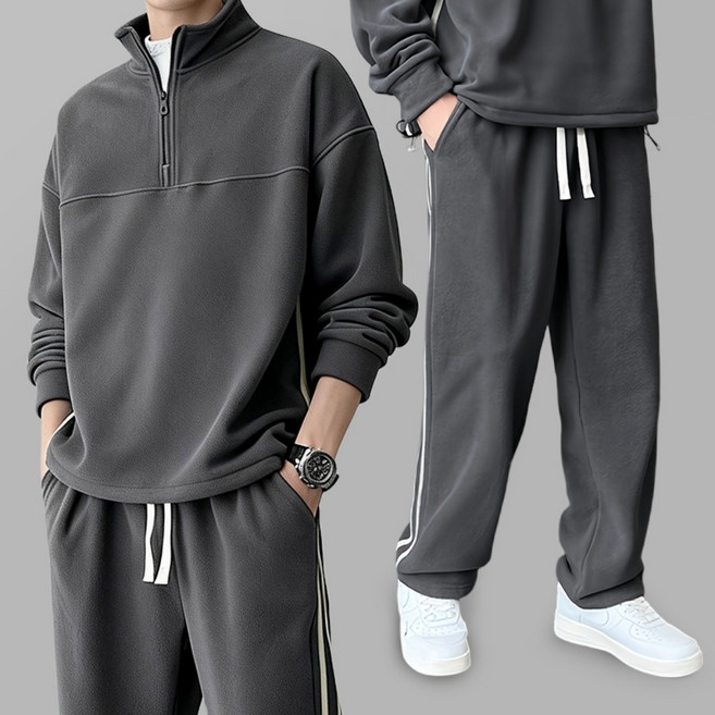 HOMASS 남성 트레이닝복 세트 오버사이즈 후리스 맨투맨 & 바지 2피스 WYTZ01