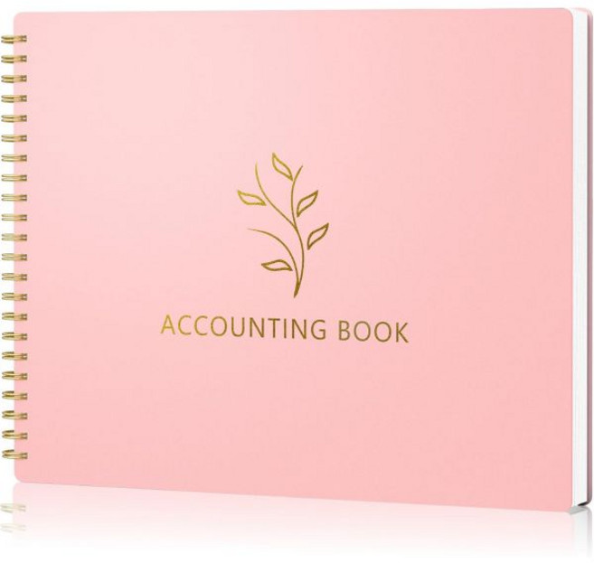 아코네지 소기업 회계 원장책 가계부 가로형 지출 추적기 노트북 가족 예산용 기록책 금전 및 수입 기록 일지 보라색, Blush Pink