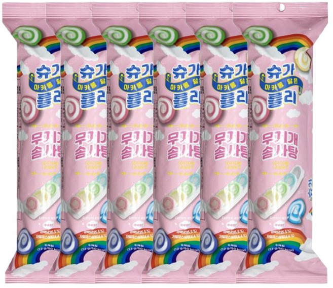 마카롱 닮은 슈가롤리 무지개 솜사탕, 12g, 6개