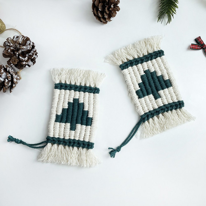 마크라메 크리스마스 트리 티코스터 DIY 키트 매듭공예 인테리어 풍경 문종 홈까페 티매트 컵받침대 소품 영상제공, 트리 티코스터 (2개세트)