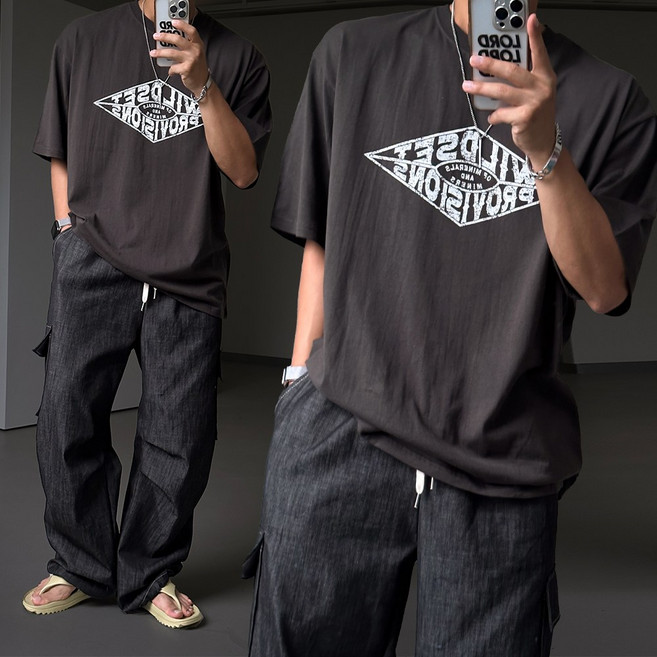 빠델 레터링 박스 오버핏 프린팅 반팔티셔츠