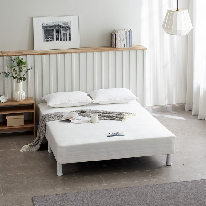 하포스 국내생산 탄탄 프레임리스 올인원 단면 매트리스 침대 지정일설치, 화이트 발통 19.5cm