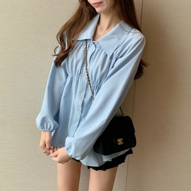 아이엠몽 여성 셔링 플레어 블라우스