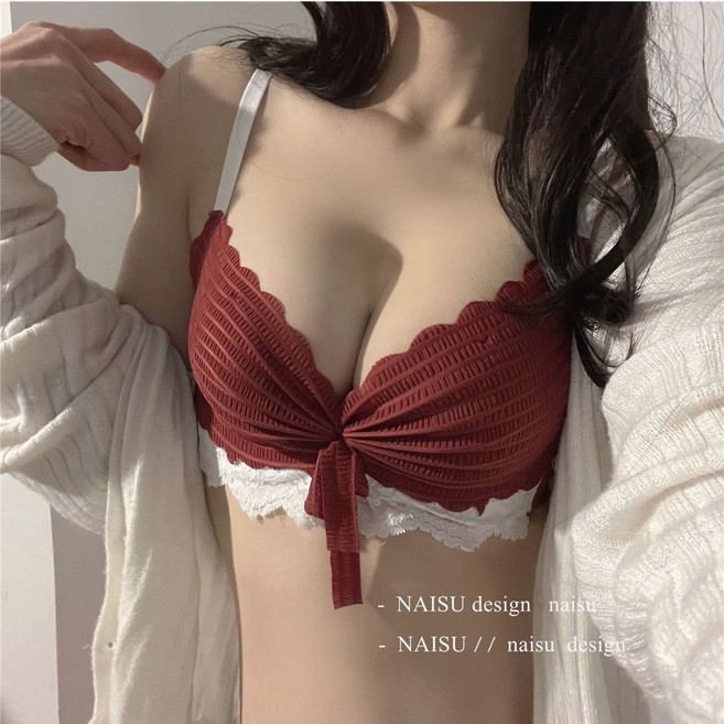 無鋼圈內衣套裝 法式薄款舒適透氣內衣 簡約素色配套內褲