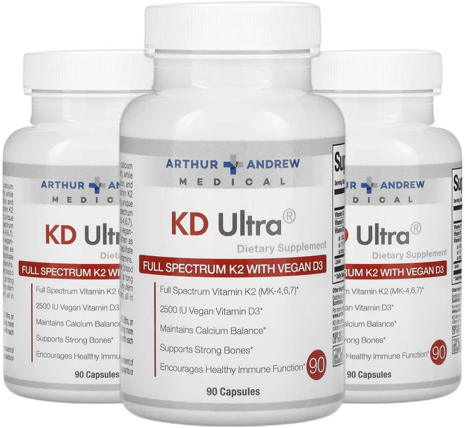 아서앤드류메디컬 KD Ultra 비타민K 풀 스펙트럼 K2 비건 D3 캡슐 90정 2+1, 3개, 90회분 - 쿠팡