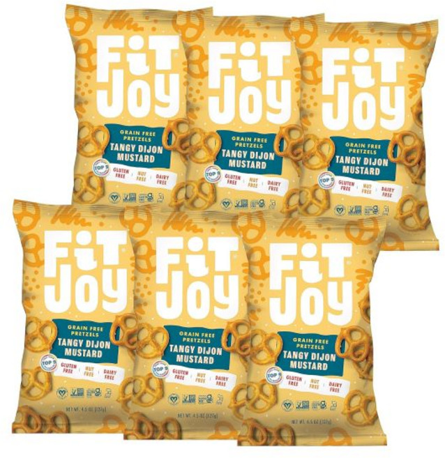 핏조이 씨 소금 프레첼(6 5온스 팩) - 유제품 견과류 및 글루텐 프리 스낵 곡물 카사바 루트 & 병아리콩 밀가루 프레첼 트위스트 엄마 등을 위한 클래식, Tangy Dijon Mustard