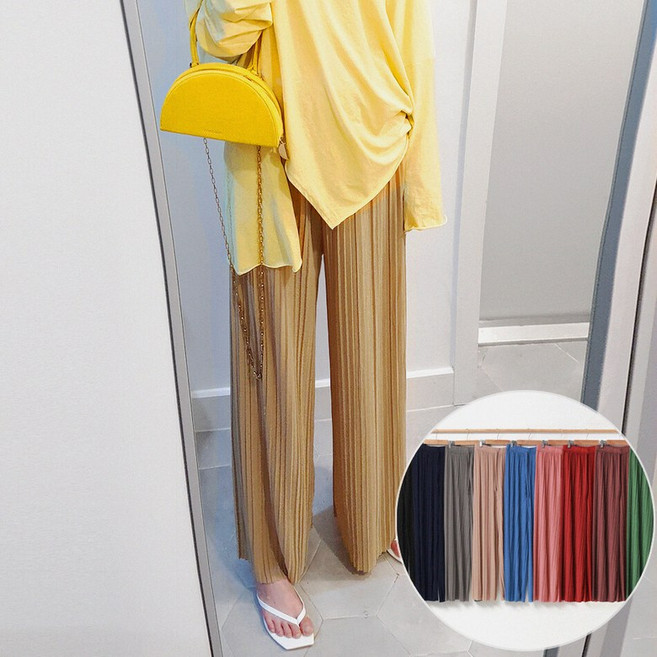 비비드글램 썸머 플리츠 쿨 쉬폰팬츠 9color 와이드팬츠