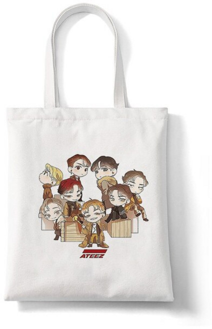 Shopper Bag Korea Ulzzang ATEEZ Kpop 캔버스 가방 힙합 Hipster 프린트 쇼핑백 에코 팬 토트 백 Pacakge 핸드백 한국 얼짱