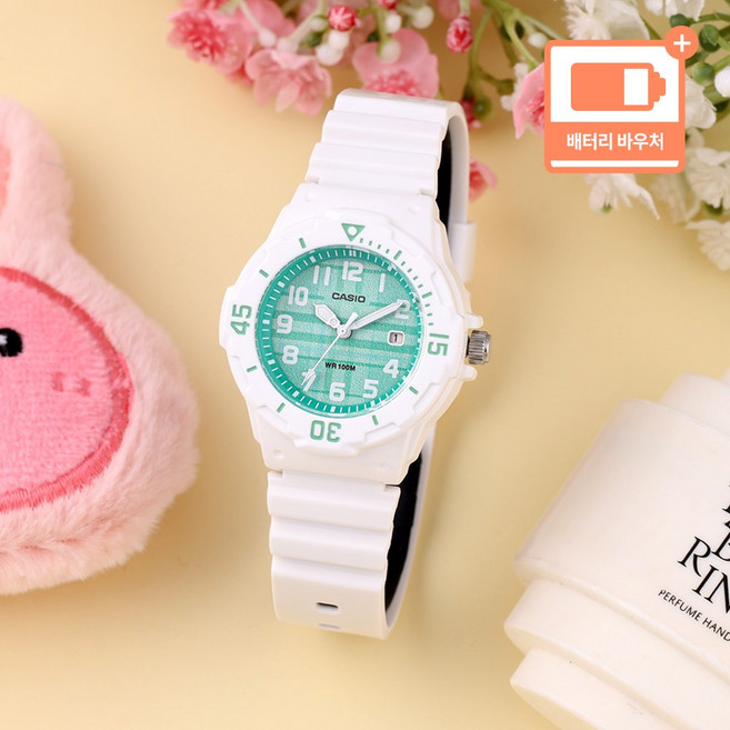 카시오 캐쥬얼 학생 시험용 수능 10기압 방수 여성 아날로그 손목 시계 + 배터리 바우처