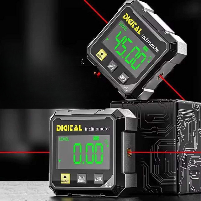 디지털 수평계 레이저 고정밀 각도 각도기 산업용 레벨 자석 수평자 휴대용 경사계, 1개, 3. 플래그십형 (사방 자석 양면 레이저)