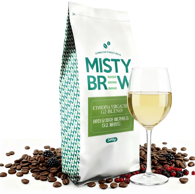 미스티브루 에티오피아 예가체프 G2 블렌드 원두, 홀빈(분쇄안함), 500g, 1개