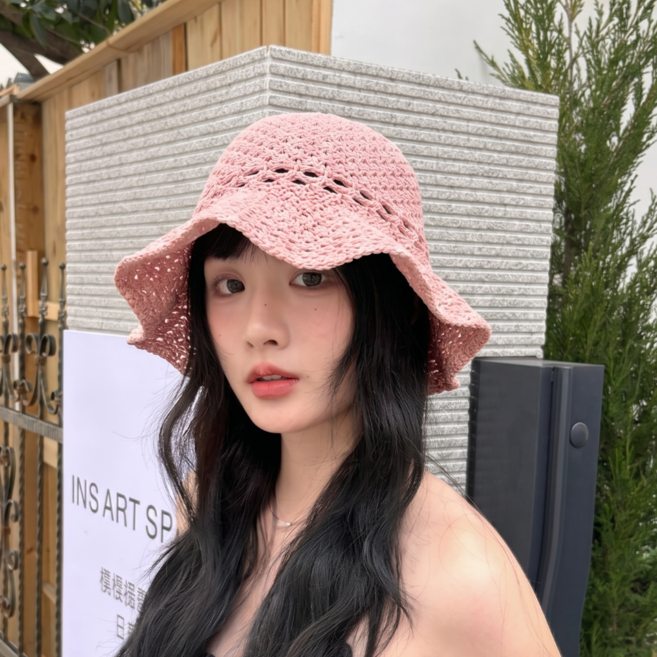 HALOPICK 여성 여름 니트 버킷햇 뜨개 플로피 챙모자 휴양지 데일리 모자