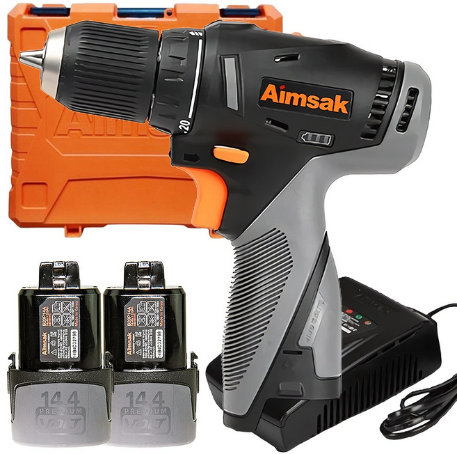 아임삭 14.4V AD 414R 3G 충전식 드라이버드릴 무선 전동 3세대 드릴 드라이버 배터리 2개 세트, 1