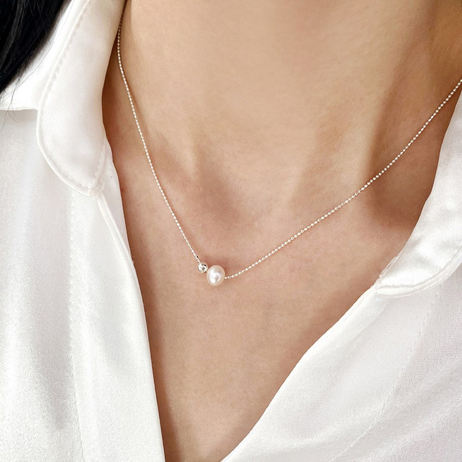 패션 특별한 순은 선물 커플 주얼리 ASHIQI 여성을위한 925스털링실버 담수 목걸이 우정 기념 진주 천연