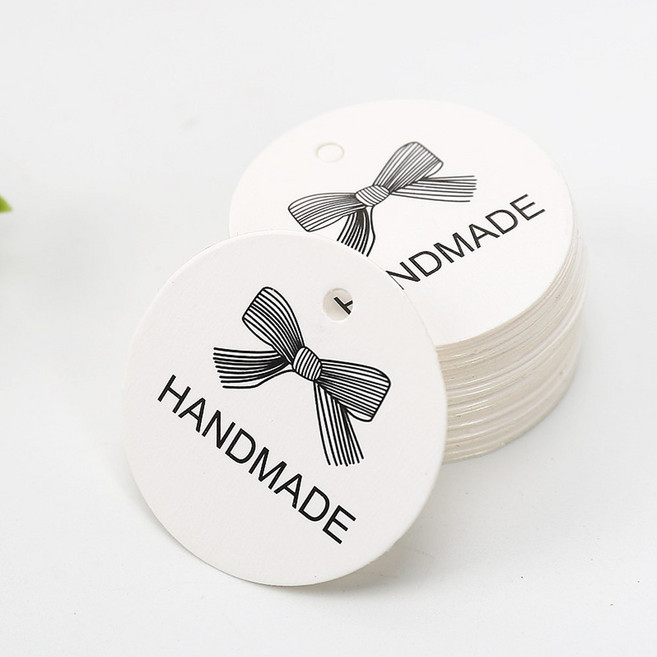 드림팩토리 핸드메이드 종이 원형 택, 100개, 화이트