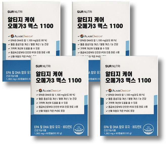 아워뉴트리 알티지 케어 오메가3 맥스 1100 82.92g, 60정, 4개