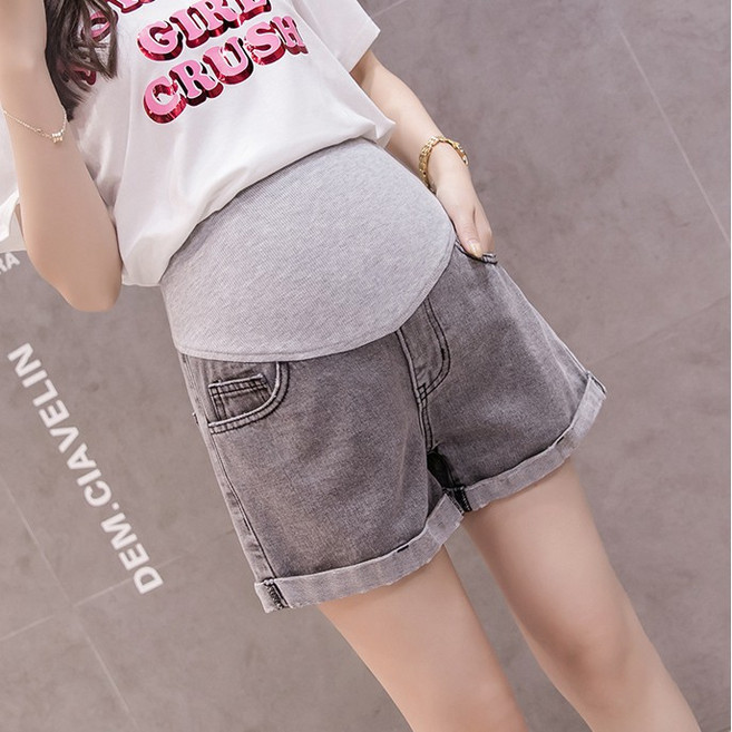 BabyShare 韓版寬鬆反摺闊腿牛仔托腹孕婦短褲 修飾腿部線條 展現孕期時尚魅力