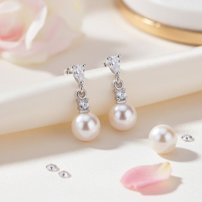 드롭 큐빅 진주 귀걸이