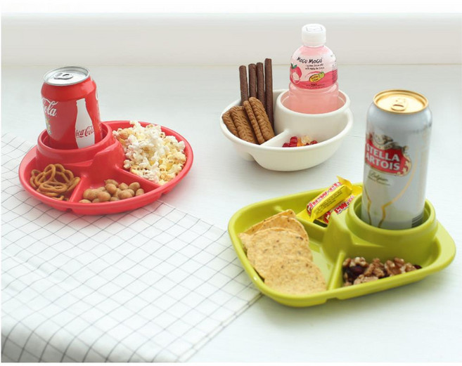 TV테이블 캠핑 혼술 간식 음료보관 칸나눔 접시 1인가구 홈카페 치즈플래터 파티안주 식판, 3칸사각레드, 1개