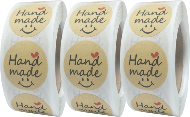 500매입 핸드메이드 handmade 롤 스티커, 3세트, 크라프트(S808) 500매