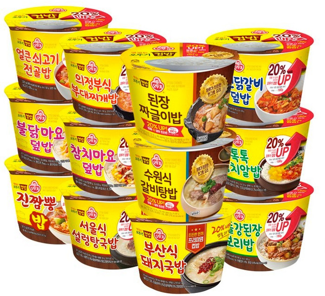 오뚜기 컵밥 12종 프리미엄(된장짜글+수원식갈비+부산식돼지) 일반(톡톡+참치+불닭+진짬뽕+차돌+얼큰+춘천+설렁탕+의정부), 1세트