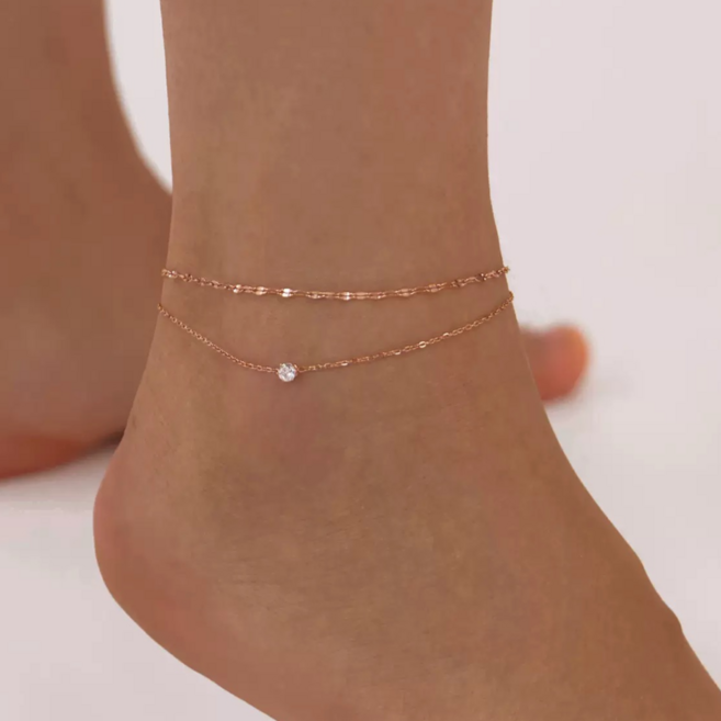 시르겜스 여성용 14k 도금 큐빅 두줄 발찌 DD-002