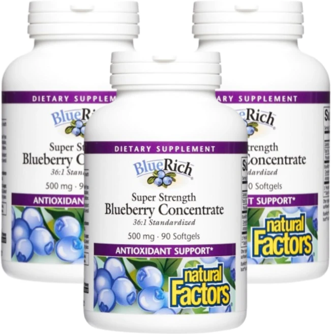 Natural Factors BlueRich 고강도 블루베리 농축물 500mg 소프트젤 90정 3개 - 쿠팡