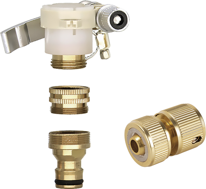 리빙로드 수도꼭지 호스 연결 커넥터 (황동 올인원 세트), 골드, 1개