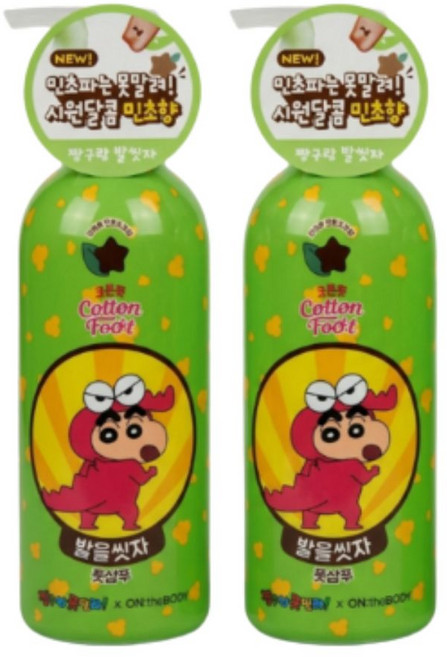 온더바디 코튼풋 발을씻자 풋샴푸 짱구 초코민트 385ml x 2, 1개입, 2개