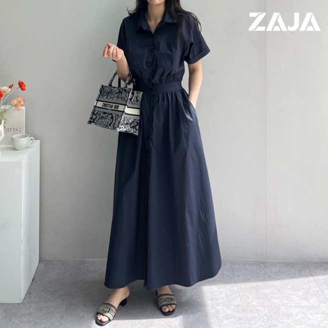 ZAJA 여름 여성 빅사이즈 루즈핏 셔츠 롱원피스