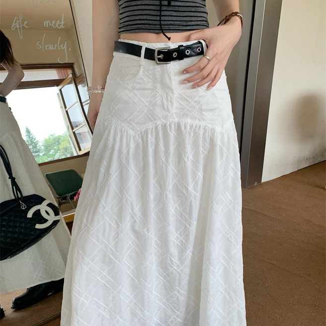 DODLXL 패션 주름 플레어 A라인 치마 롱스커트