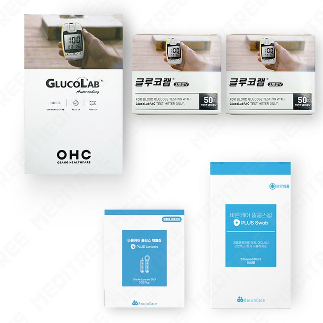 오상헬스케어 글루코랩 혈당측정기 set+시험지100매+침100개+솜100개 세트, 1개