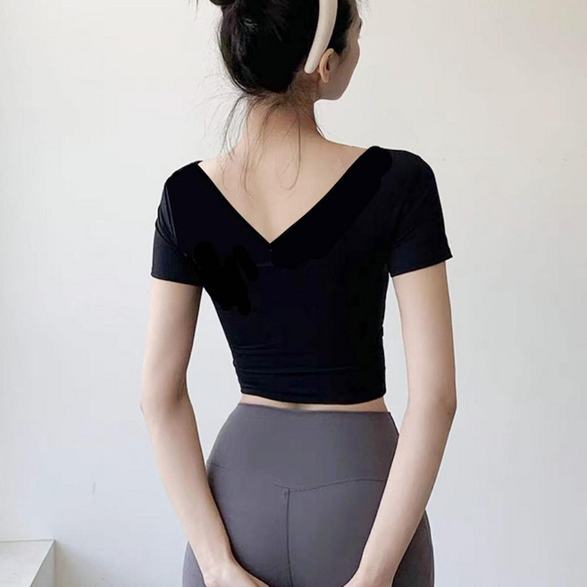 第2代 莫代爾瑜伽舞蹈服u領交叉美背性感跑步運動t恤女短袖短款高腰上衣