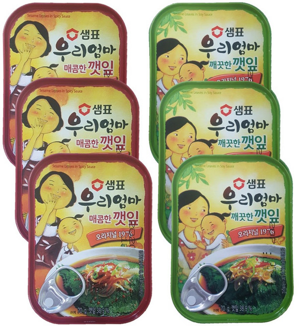 샘표 우리엄마 매콤한 깻잎 70g x 3p + 깨끗한 깻잎 70g x 3p, 1세트