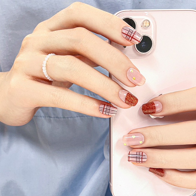 더포바 초밀착 램프 필요없는 프리미엄 젤 네일 스트립(오리지널/컬러체인지) 1세트 32P, 하트팡팡, 1개