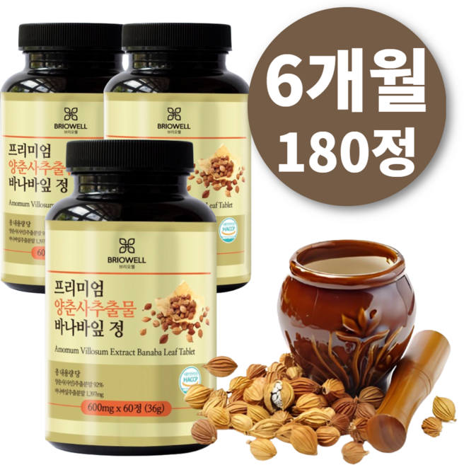 [브리오웰] 6개월분 양춘사 추출물 바나바잎 추출분말 사인씨 축사밀 축사씨 600mg, 3개, 60정