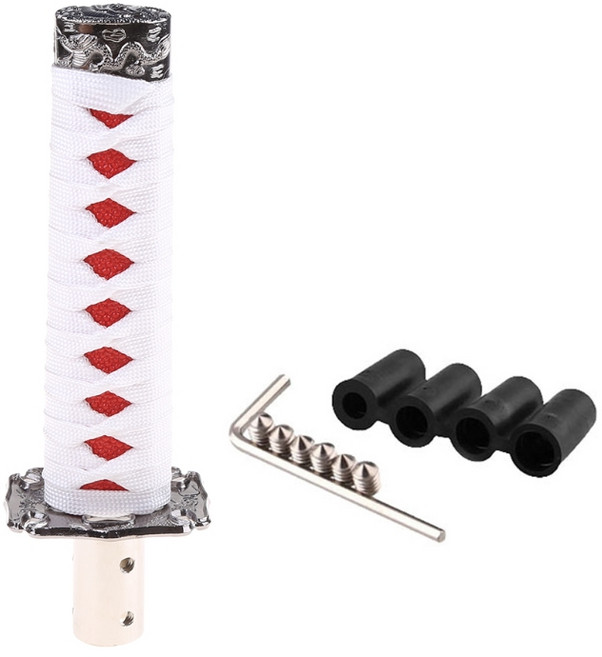 Universal Auto Car 액세서리 기어 시프터 핸들 JDM Samurai Sword Shift 손잡이 4 어댑터가있는 Samurai 나이프 시프트 노브, 외부와 붉은 색 내부