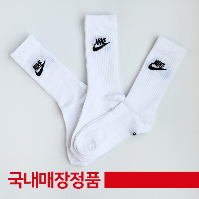 나이키 스포츠 데일리 크루 삭스 스판 장목 양말 (3켤레) DX5025-100, 화이트/블랙, 1세트