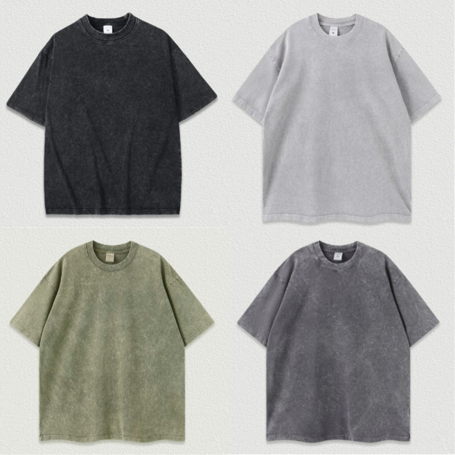순면 남자 오버핏 빅사이즈 워싱 피그먼트 빈티지 헬스 반팔티 (M~5XL)